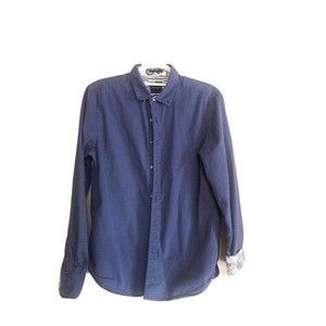Denim & Flower Ricky Singh Size S Men Blue And White Polka Dot Long Sleeve Shirt